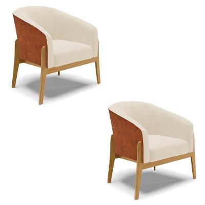 Cadeira Sala De Jantar Base De Madeira Kit 2 Stella Noz/linho D03 - D'rossi Cor Bege