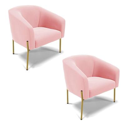 Cadeira Sala De Jantar Pé De Ferro Dourado Kit 2 Stella Suede D03 - D\'rossi Cor Rosa Bebê