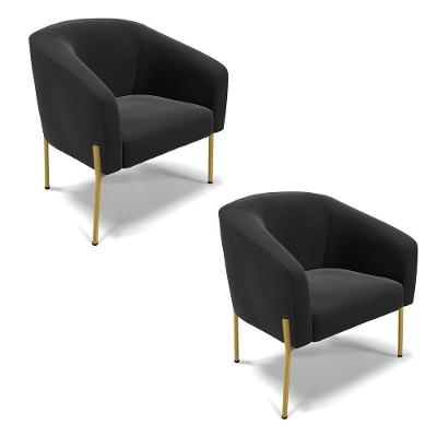 Cadeira Sala De Jantar Pé De Ferro Dourado Kit 2 Stella Suede D03 - D\'rossi Cor Preto