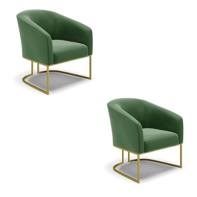 Cadeira Sala De Jantar Base Industrial Dourado Kit 2 Stella Suede D03 - D'rossi Cor Verde