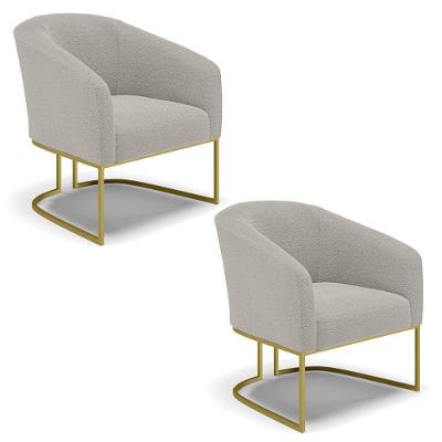 Cadeira Sala De Jantar Base Industrial Dourada Kit 2 Stella Bouclê D03 - D'rossi Cor Cinza