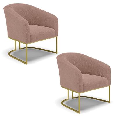 Cadeira Sala De Jantar Base Industrial Dourada Kit 2 Stella Bouclê D03 - D'rossi Cor Rose