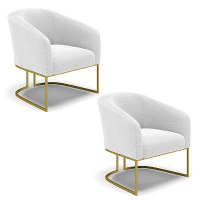 Cadeira Sala De Jantar Base Industrial Dourada Kit 2 Stella Bouclê D03 - D'rossi Cor Off White