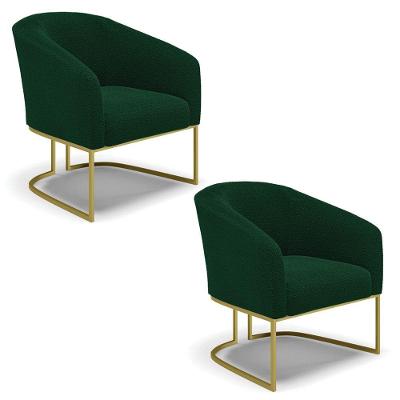 Cadeira Sala De Jantar Base Industrial Dourada Kit 2 Stella Bouclê D03 - D'rossi Cor Verde