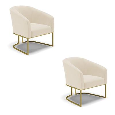 Cadeira Sala De Jantar Base Industrial Dourado Kit 2 Stella Linho D03 - D'rossi Cor Bege