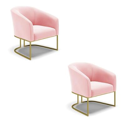 Cadeira Sala De Jantar Base Industrial Dourado Kit 2 Stella Suede D03 - D'rossi Cor Rosa Bebê