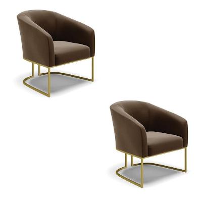 Cadeira Sala De Jantar Base Industrial Dourado Kit 2 Stella Suede D03 - D'rossi Cor Marrom