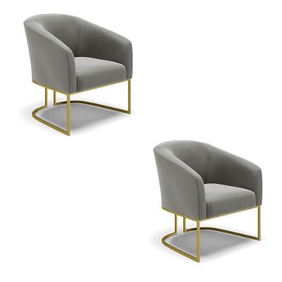 Cadeira Sala De Jantar Base Industrial Dourado Kit 2 Stella Suede D03 - D'rossi Cor Grafite