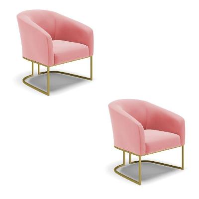 Cadeira Sala De Jantar Base Industrial Dourado Kit 2 Stella Suede D03 - D'rossi Cor Rose