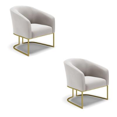 Cadeira Sala De Jantar Base Industrial Dourado Kit 2 Stella Veludo D03 - D'rossi Cor Cinza