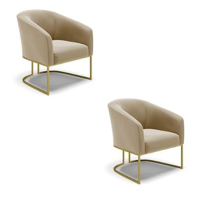 Cadeira Sala De Jantar Base Industrial Dourado Kit 2 Stella Suede D03 - D'rossi Cor Marrom Rato