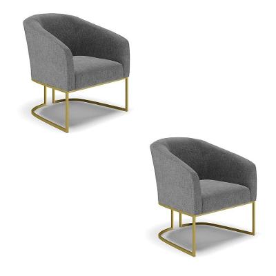 Cadeira Sala De Jantar Base Industrial Dourado Kit 2 Stella Linho D03 - D'rossi Cor Grafite