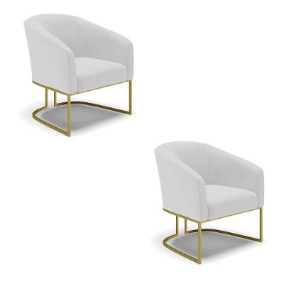 Cadeira Sala De Jantar Base Industrial Dourado Kit 2 Stella Linho D03 - D'rossi Cor Cinza