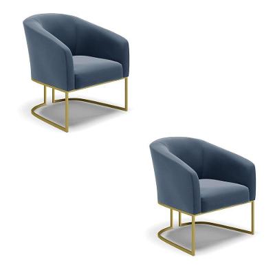 Cadeira Sala De Jantar Base Industrial Dourado Kit 2 Stella Suede D03 - D'rossi Cor Azul Marinho