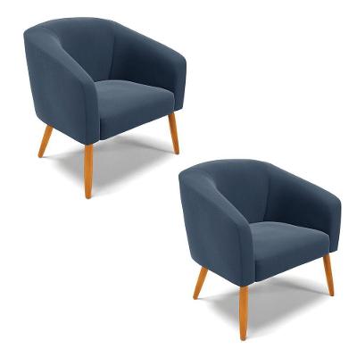 Cadeira Sala De Jantar Pé Palito Castanho Kit 2 Stella Suede D03 - D'rossi Cor Azul Marinho