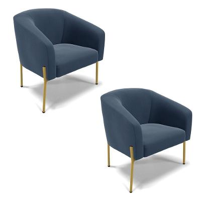 Cadeira Sala De Jantar Pé De Ferro Dourado Kit 2 Stella Suede D03 - D'rossi Cor Azul Marinho