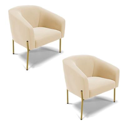 Cadeira Sala De Jantar Pé De Ferro Dourado Kit 2 Stella Suede D03 - D'rossi Cor Bege