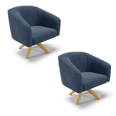 Cadeira Sala De Jantar Giratória Ma30 Kit 2 Stella Suede D03 - D'rossi Cor Azul