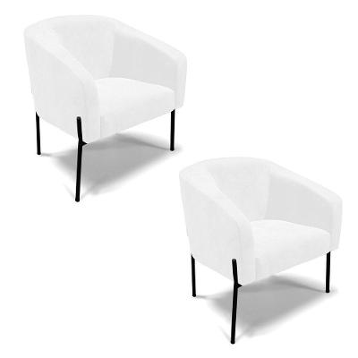 Cadeira Sala De Jantar Pé De Ferro Preto Kit 2 Stella Sintético Pu D03 - D'rossi Cor Branco