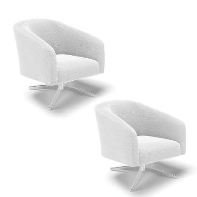 Cadeira Sala De Jantar Giratória Cromada Kit 2 Stella Bouclê D03 - D'rossi Cor Off White