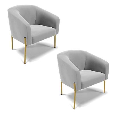 Cadeira Sala De Jantar Pé De Ferro Dourado Kit 2 Stella Suede D03 - D'rossi Cor Cinza