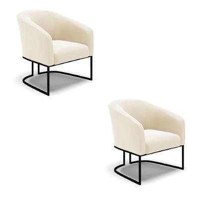 Cadeira Sala De Jantar Base Industrial Preto Kit 2 Stella Veludo D03 - D'rossi Cor Bege