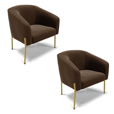 Cadeira Sala De Jantar Pé De Ferro Dourado Kit 2 Stella Suede D03 - D'rossi Cor Marrom