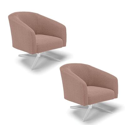 Cadeira Sala De Jantar Giratória Cromada Kit 2 Stella Bouclê D03 - D'rossi Cor Rose