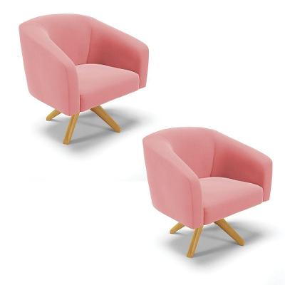 Cadeira Sala De Jantar Giratória Ma30 Kit 2 Stella Suede D03 - D'rossi Cor Rose