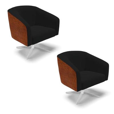 Cadeira Sala De Jantar Giratória Cromada Kit 2 Stella Noz/linho D03 - D'rossi Cor Preto