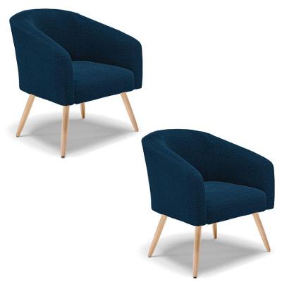 Cadeira Sala De Jantar Pé Palito Natural Kit 2 Stella Bouclê D03 - D'rossi Cor Azul