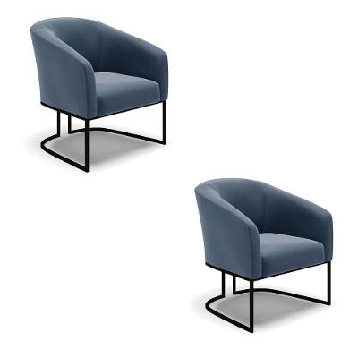 Cadeira Sala De Jantar Base Industrial Preto Kit 2 Stella Suede D03 - D'rossi Cor Azul Marinho