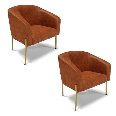 Cadeira Sala De Jantar Pé Ferro Dourado Kit 2 Stella Sintético Pu D03 - D'rossi Cor Nozes