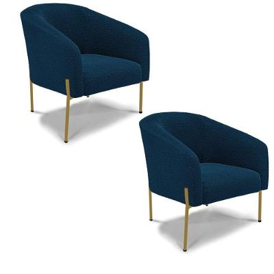 Cadeira Sala De Jantar Pé Ferro Dourado Kit 2 Stella Bouclê D03 - D'rossi Cor Azul