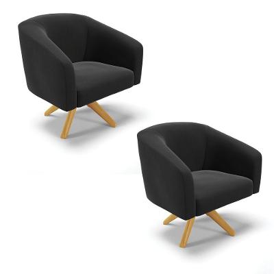 Cadeira Sala De Jantar Giratória Ma30 Kit 2 Stella Suede D03 - D'rossi Cor Preto
