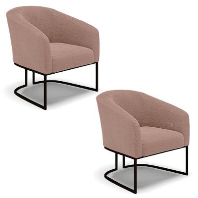 Cadeira Sala De Jantar Industrial Preto Kit 2 Stella Bouclê D03 - D'rossi Cor Rose