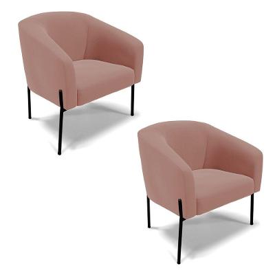 Cadeira Sala De Jantar Pé De Ferro Preto Kit 2 Stella Veludo D03 - D'rossi Cor Rose