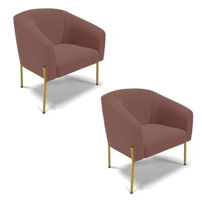 Cadeira Sala De Jantar Pé De Ferro Dourado Kit 2 Stella Veludo D03 - D'rossi Cor Rose