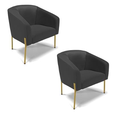 Cadeira Sala De Jantar Pé De Ferro Dourado Kit 2 Stella Sintético D03 - D'rossi Cor Preto