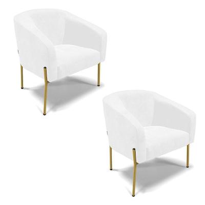 Cadeira Sala De Jantar Pé Ferro Dourado Kit 2 Stella Sintético Pu D03 - D'rossi Cor Branco