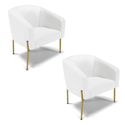 Cadeira Sala De Jantar Pé De Ferro Dourado Kit 2 Stella Sintético D03 - D'rossi Cor Branco