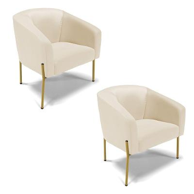 Cadeira Sala De Jantar Pé De Ferro Dourado Kit 2 Stella Sintético D03 - D'rossi Cor Bege
