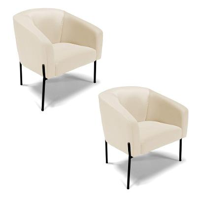 Cadeira Sala De Jantar Pé De Ferro Preto Kit 2 Stella Sintético D03 - D'rossi Cor Bege