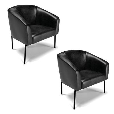 Cadeira Sala De Jantar Pé De Ferro Preto Kit 2 Stella Sintético Pu D03 - D'rossi Cor Preto