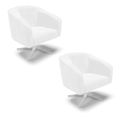 Cadeira Sala De Jantar Giratória Cromada Kit 2 Stella Sintético Pu D03 - D'rossi Cor Branco