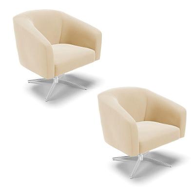 Cadeira Sala De Jantar Giratória Base Cromada Kit 2 Stella Suede D03 - D'rossi Cor Bege