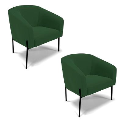 Cadeira Sala De Jantar Pé De Ferro Preto Kit 2 Stella Veludo D03 - D'rossi Cor Verde