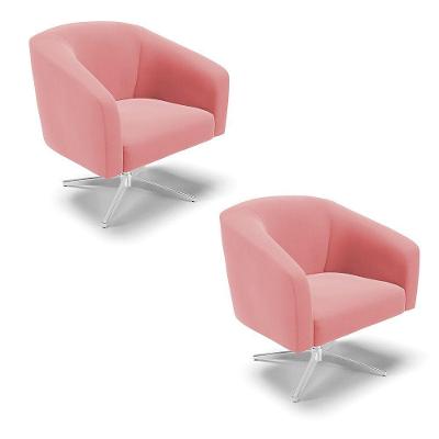 Cadeira Sala De Jantar Giratória Base Cromada Kit 2 Stella Suede D03 - D'rossi Cor Rose