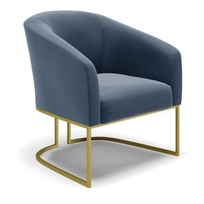 Cadeira Sala De Jantar Base Industrial Dourado Stella Suede D03 - D'rossi Cor Azul Marinho