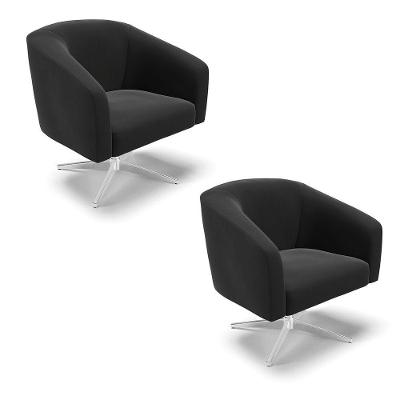 Cadeira Sala De Jantar Giratória Base Cromada Kit 2 Stella Suede D03 - D'rossi Cor Preto